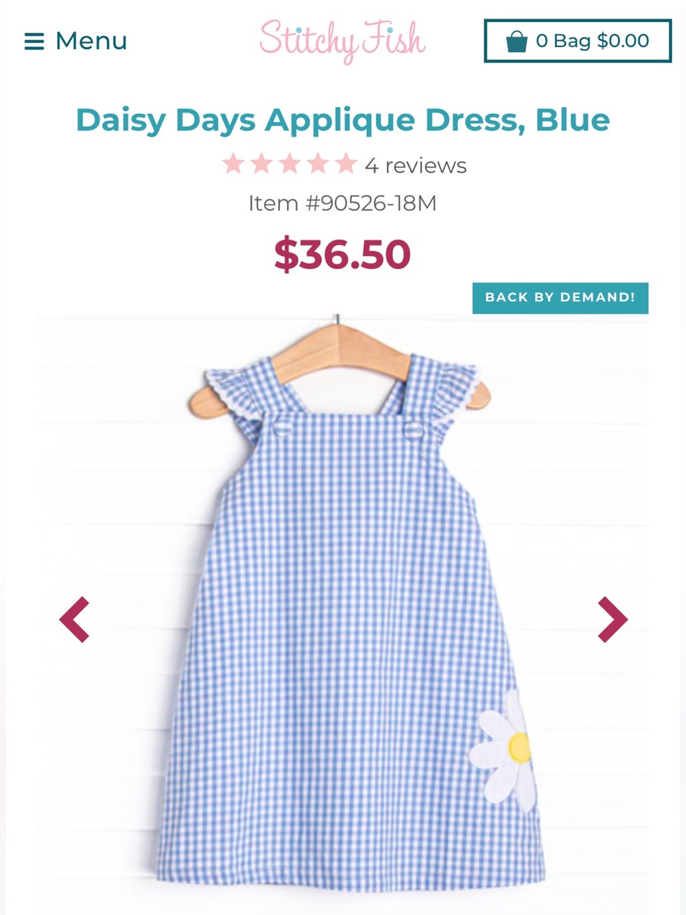 Stitchy Fish Blue Gingham Daisy Applique Dress for Kids